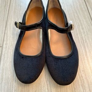 J. Crew Black Velvet Flats with Gold Hardware